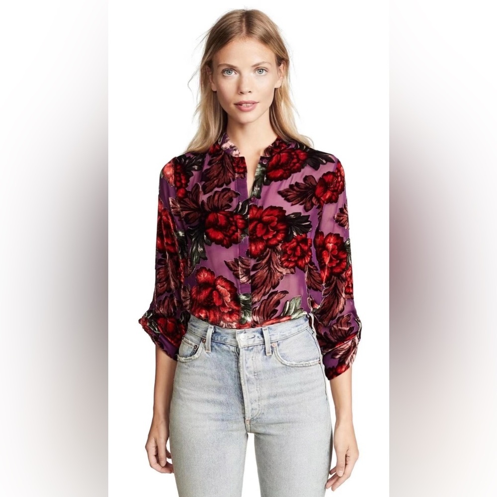 NWT Alice + Olivia Eloise Mandarin Collar Floral Blouse XS
